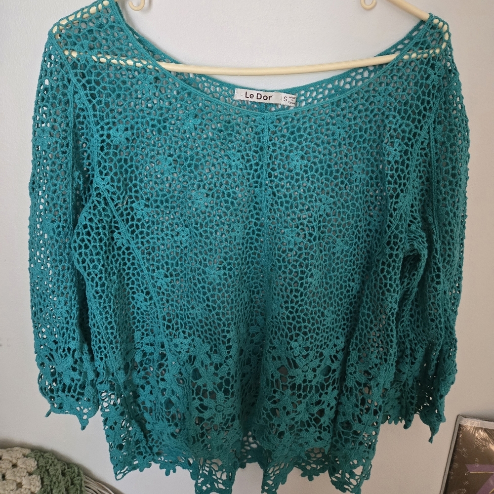 Teal Crochet Women Top
